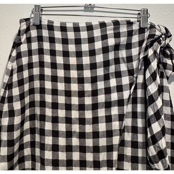 Madewell Size 4 Gingham Print Sarong Skirt Check Faux Wrap Tie Side Linen Blend - Picture 5 of 7
